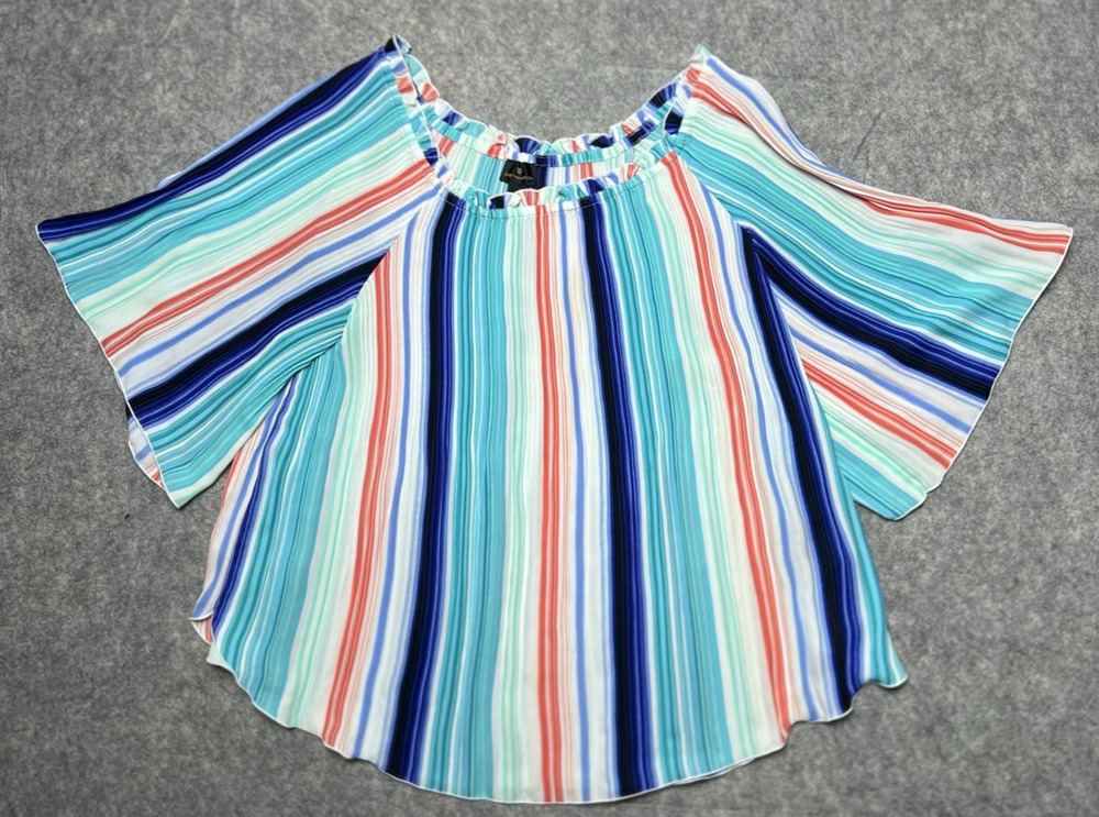 Worthington Off Shoulder Rainbow Pleated Shirt 100% Polyester Size Large